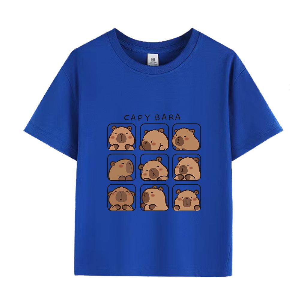Capybara Kids Summer Cartoon Print T-Shirt 100% Cotton Short Sleeve Crewneck Casual Top for Girls Fashion Tees