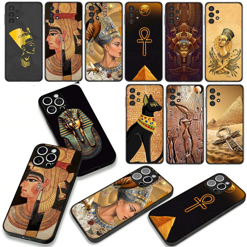 for Samsung Galaxy A36 A17 A26 A07 A35 A54 A53 A13 A33 A34 S8 S9 S20 S21 FE S10 Plus Cover Case Egypt Nefertiti Anubis Ankh Art