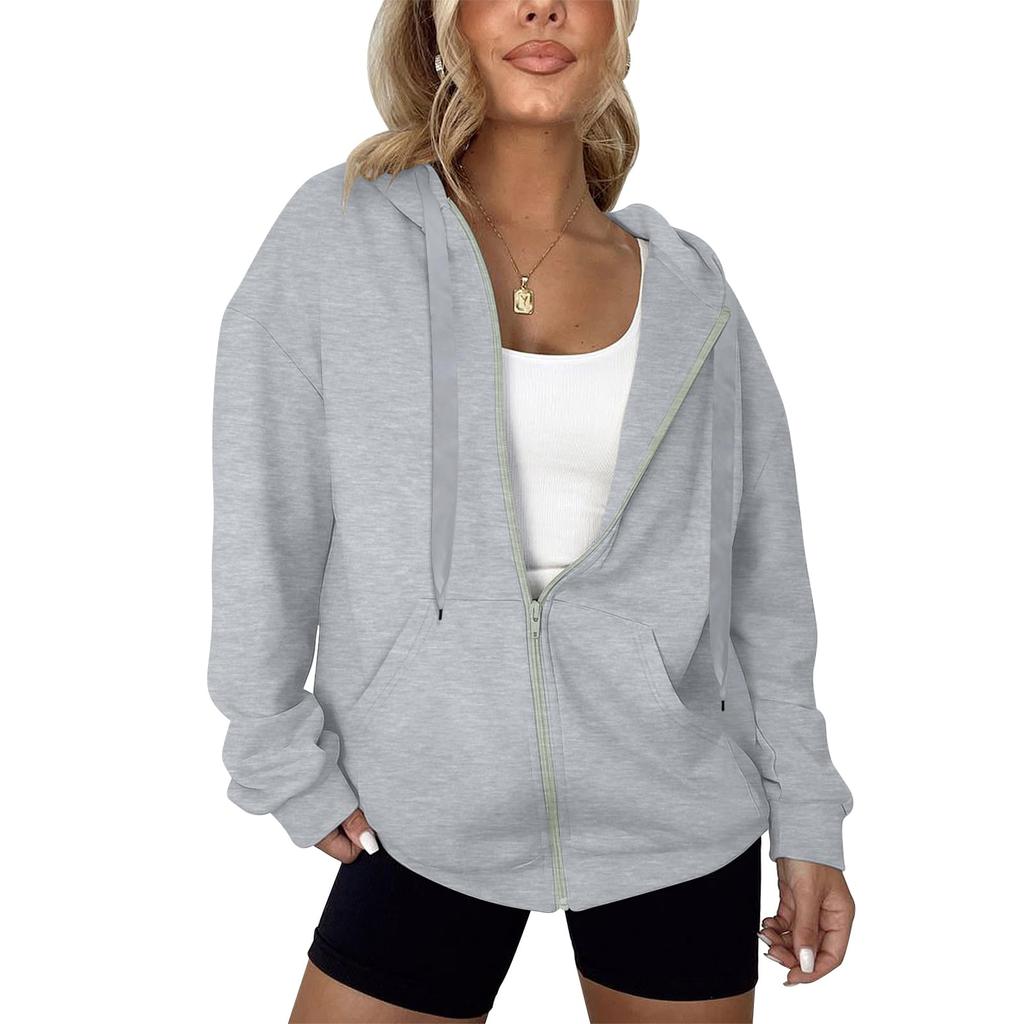 Women's Fashion Casual Solid Color Zipper Jacket Long Sleeve Sweatshirt