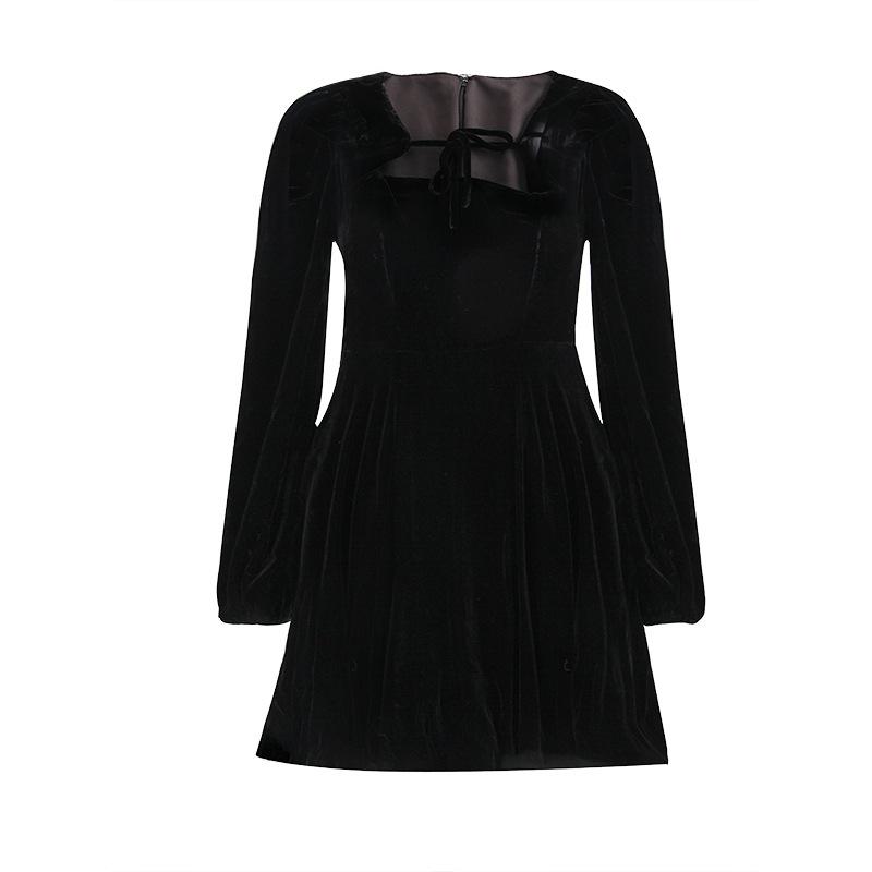 Japanese Style, Velvet Skirt, Retro Square Collar Dress, Spring and Autumn Thin Temperament, Famous Big Lady Long Dress