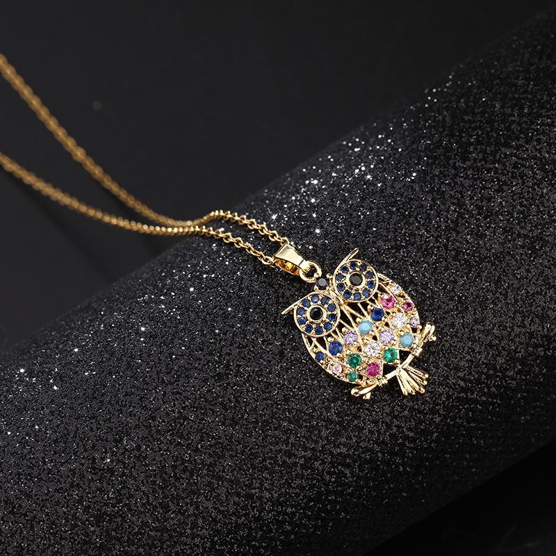 Exquisite Small Batch Colorful Zircon Owl Pendant Necklace Animal Shape Titanium Steel Collarbone Chain Fashion Versatile Women's Jewelry