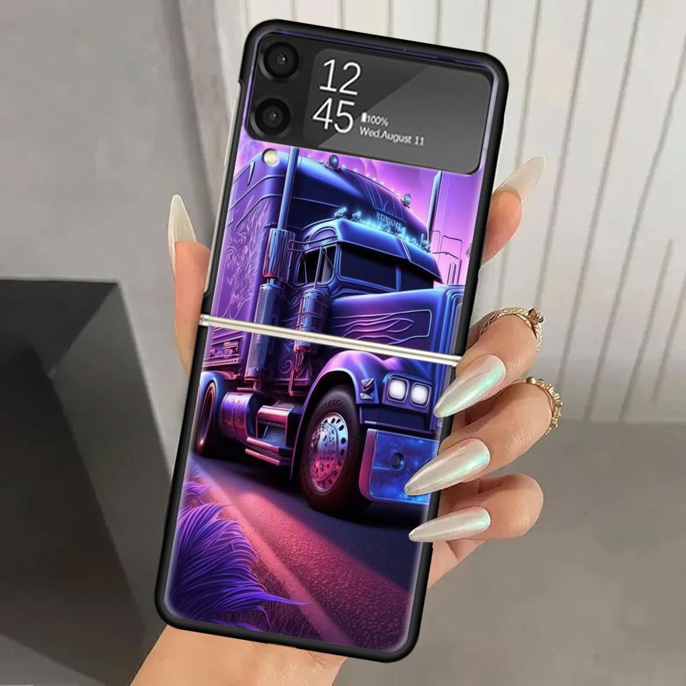 

Trucks SA-AB Hard PC Phone Case For Samsung Galaxy Z Flip 7 6 5 4 3 Black ZFlip7 ZFlip6 Flip5 Flip4 Flip3 5G Print Cover Samsung Z Flip 7