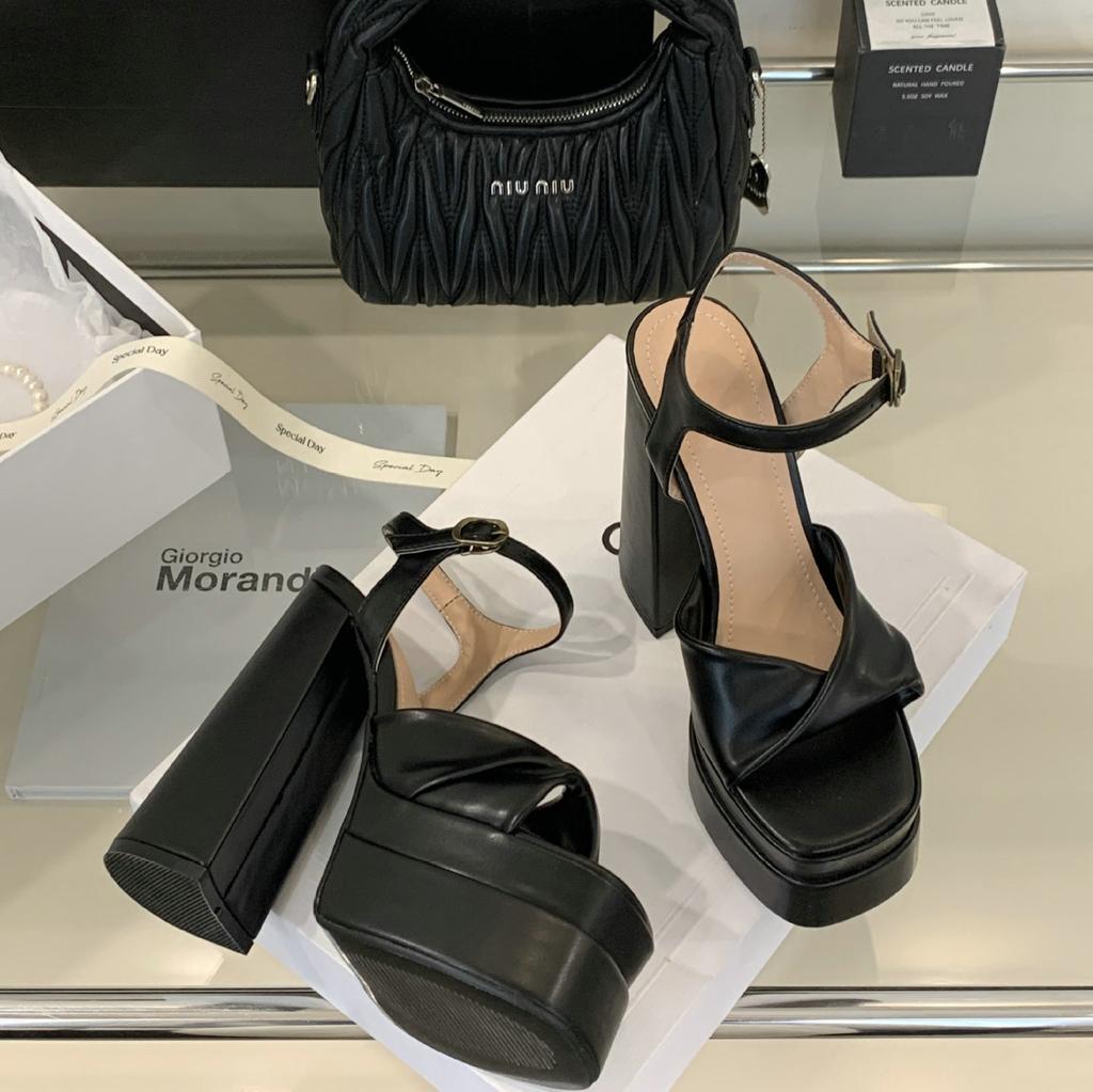 Fashion Summer 2025 Square-Toed, High-Heeled, Waterproof Platform, Thick-Soled Sandals, Women'S Versatile And Fashionable One-Strap High