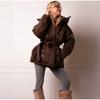 Womens Hooded Down Jacket Slim Fit Warm Shiny Reflective Strap Coat Fall Winter Daily Outdoor Commute
