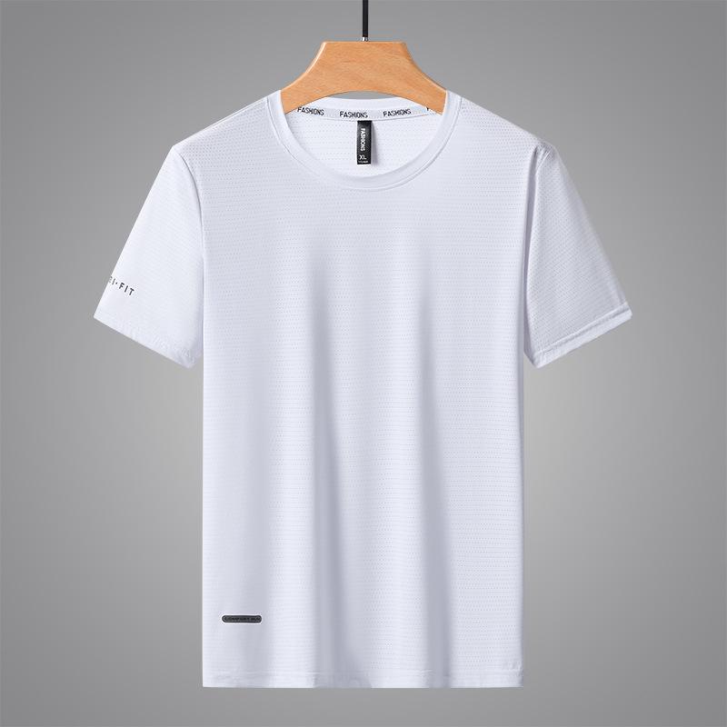 Men's Quick-Dry Ice Silk Short Sleeve Sport T-Shirt - Breathable, Elastic, Casual Round Neck