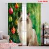 2pcs,2D Plane Printing Curtains&Window Treatment Longhair Cat by Tree Polyester (without Rod) Outdoor Decorations Ldeal for Home