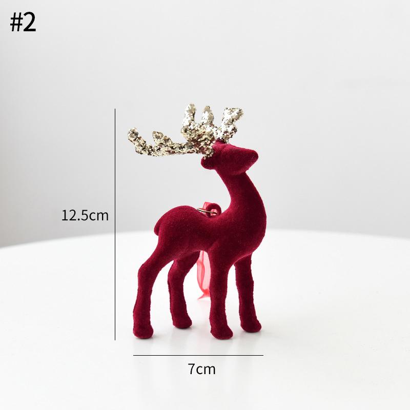 Red Flocking Christmas Tree Pendent Christmas Bells Snow Elk Hanging Ornament Decorations New Year Xmas Festive Atmosphere Decor