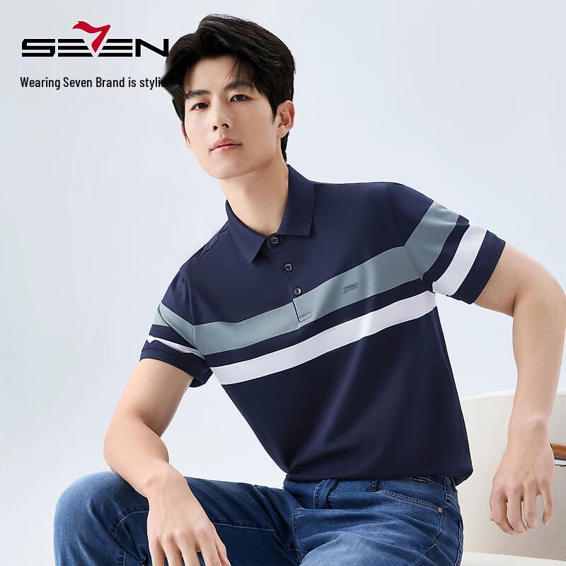 

SEVEN Men s Striped Business Casual Polo Shirt M
