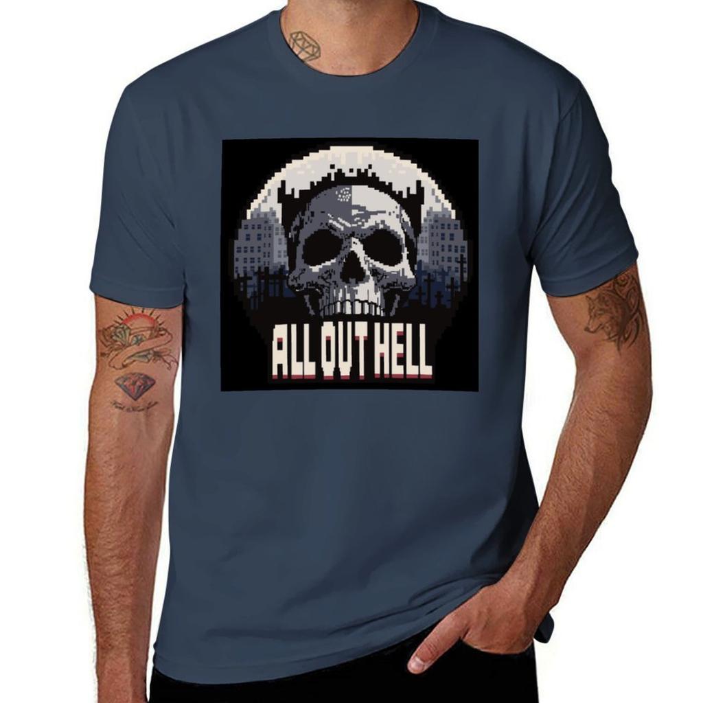 All Out Hell Big Skull TShirt Vintage Style Printed Top