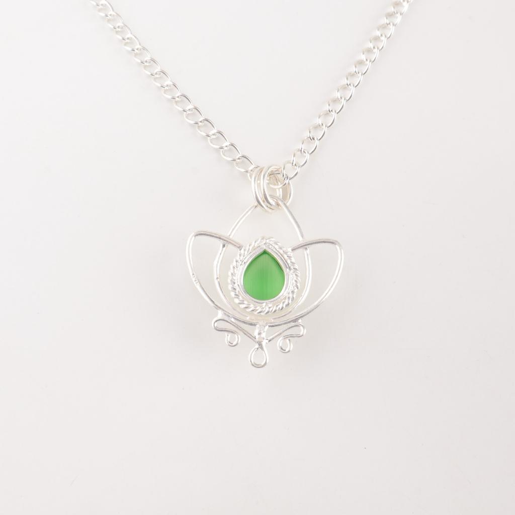 Zielony Kamień Kocie Oko Srebro Próby 925 Biżuteria Ręcznie Robiony Wisiorek Prezent Dla Mamy PP-38-50