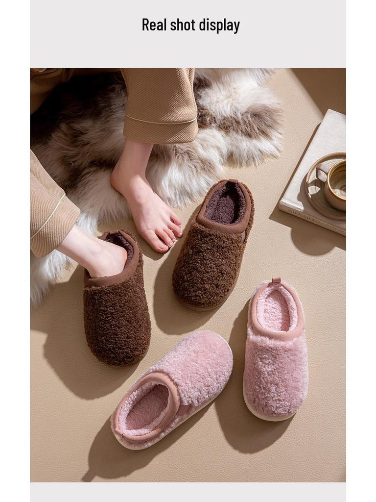 Women's & Men's Antibacterial Plush Cotton Slippers - Non-slip, Warm, Deodorant Indoor Footwear for Autumn/Winter 2025