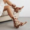 Fashion New Vintage Pointy Toe Horsehair Cowboy Boots Women Retro Leopard Block Heels Slip on Shoes Big Size 43