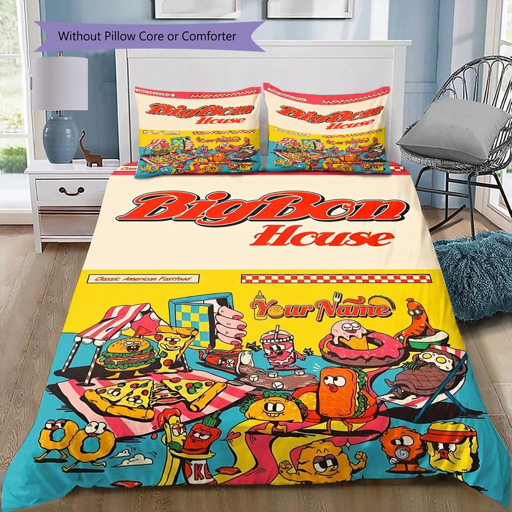 Burger Run Menu Custom Name Pattern Bedding Quilt Set Quilt Cover Pillowcase Home Birthday Gift(1 * duvet cover + 2 * pillowcase, without core)