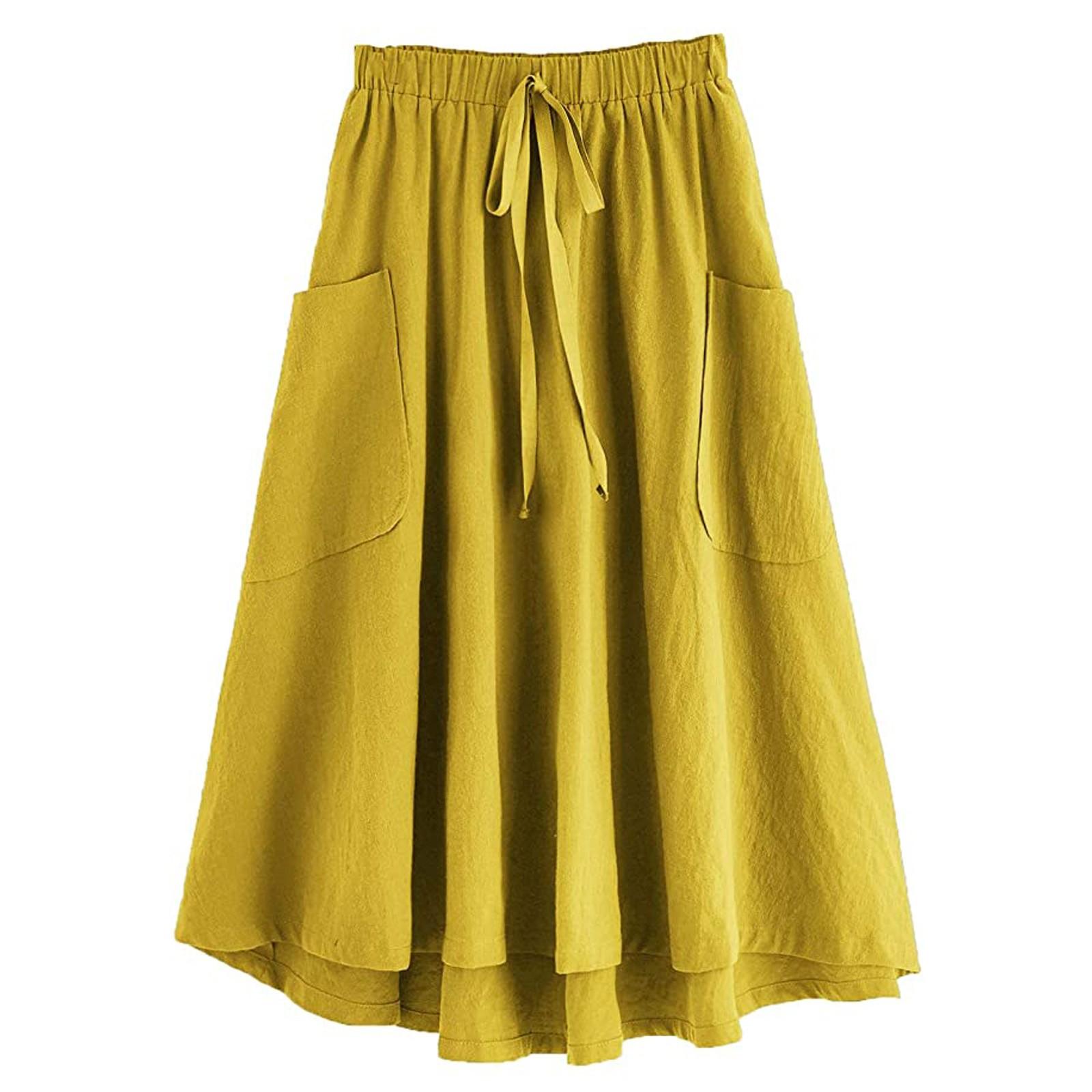 

Женская повседневная плиссированная юбка-миди трапециевидной формы с высокой талией и карманами для выходных S жёлтый