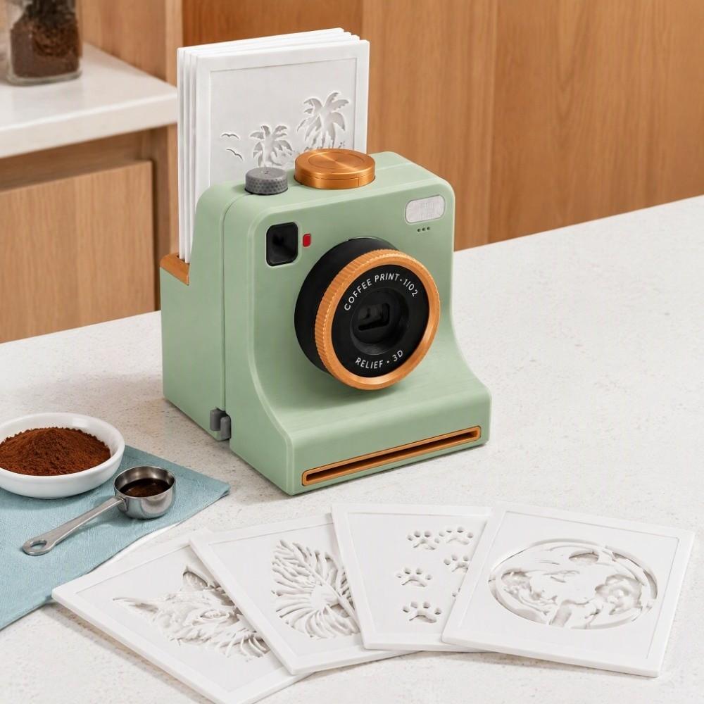Funny 3D Printed Latte Camera Vintage Look Coffee Powder Print Camera Table Display
