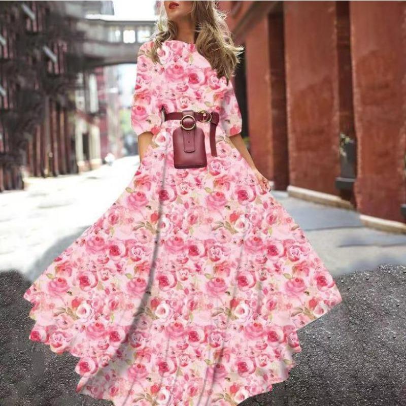 2026 Schlanke Passform Europäisch-Amerikanisches Floral Chiffon Langes Kleid