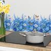 Watercolor Wall Stickers, Blue Flower Butterfly Decals for Bedroom Living Room, Removable PVC Art Decor for Wall Mural