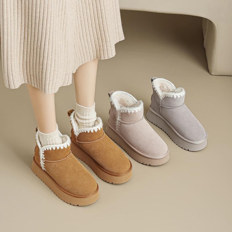 Augustine Snow Boots Women's 2025 New Winter Velvet One-pedal Bread Cotton Shoes Platform Casual Short Boots