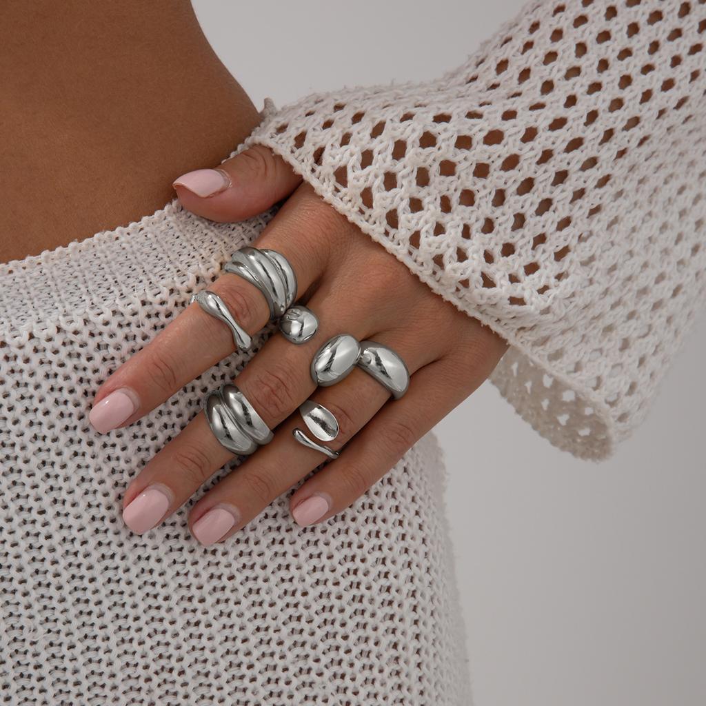 Ingemark 6Pcs/Set Fashion Irregular Geometric Open Finger Rings Retro Elegant Metal Rings Set Engagement High Quality Jewelry