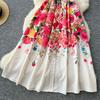 Early spring new dress women's niche elegant suit collar sleeveless waist single-breasted printed pendulum dress