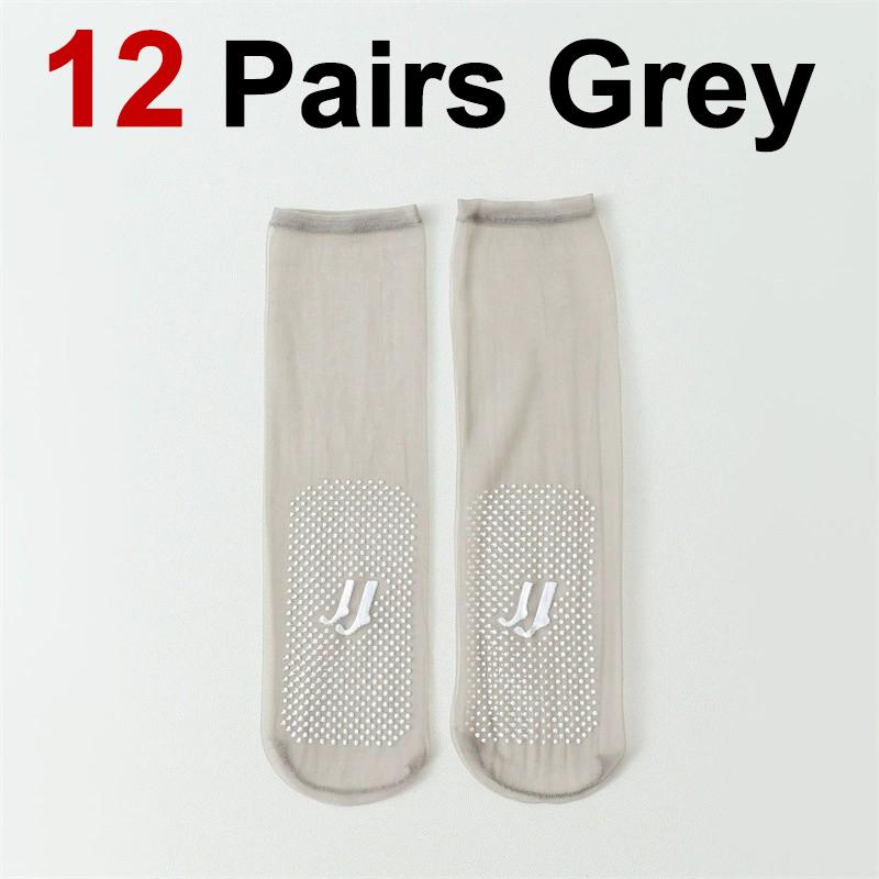 

12 пар женских нескользящих тонких шелковых чулок, летние ультратонкие невидимые полностью прозрачные удобные дышащие повседневные носки One Size