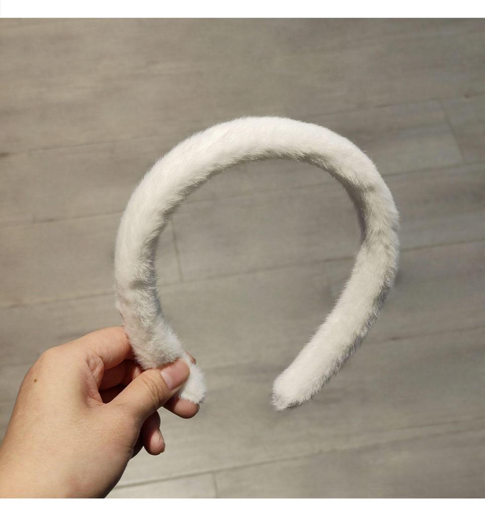 Imitation Mink Fur Wide Edge Headband for Women - Autumn/Winter Face Washing Accessory