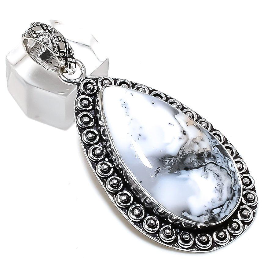 Dendrite Opal Gemstone Handmade 925 Sterling Silver Jewelry Pendant 2.56" P5F61