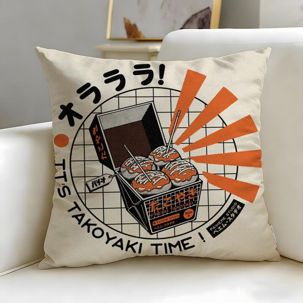 food theme Takoyaki Japanese Food Cushion Cover Soft & Easy-Wash Pillow Case – Versatile for Couch, Bed, Travel and Office