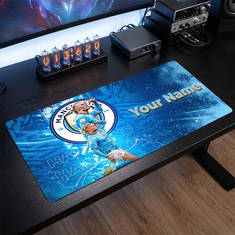 Erling Haaland Custom Large Mouse Pad, Personalized Name Text Print, Football Logo Non‑Slip Desk Mat Gaming Gift