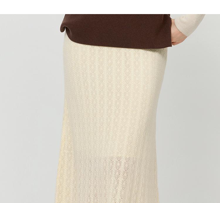Fashionable and elegant style hollow lace texture skirt for women in spring and autumn, solid color versatile, soft and comfortable long skirt