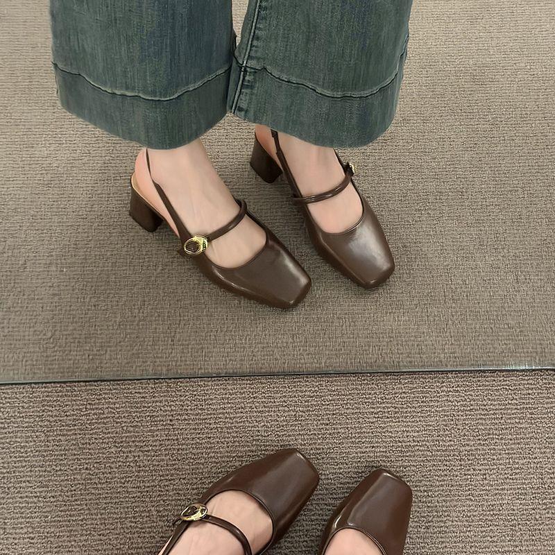 Versatile skirt soft sole one-word buckle Mary Jane single shoes 2025 new spring and summer outer wear thick heel bag head sandals women