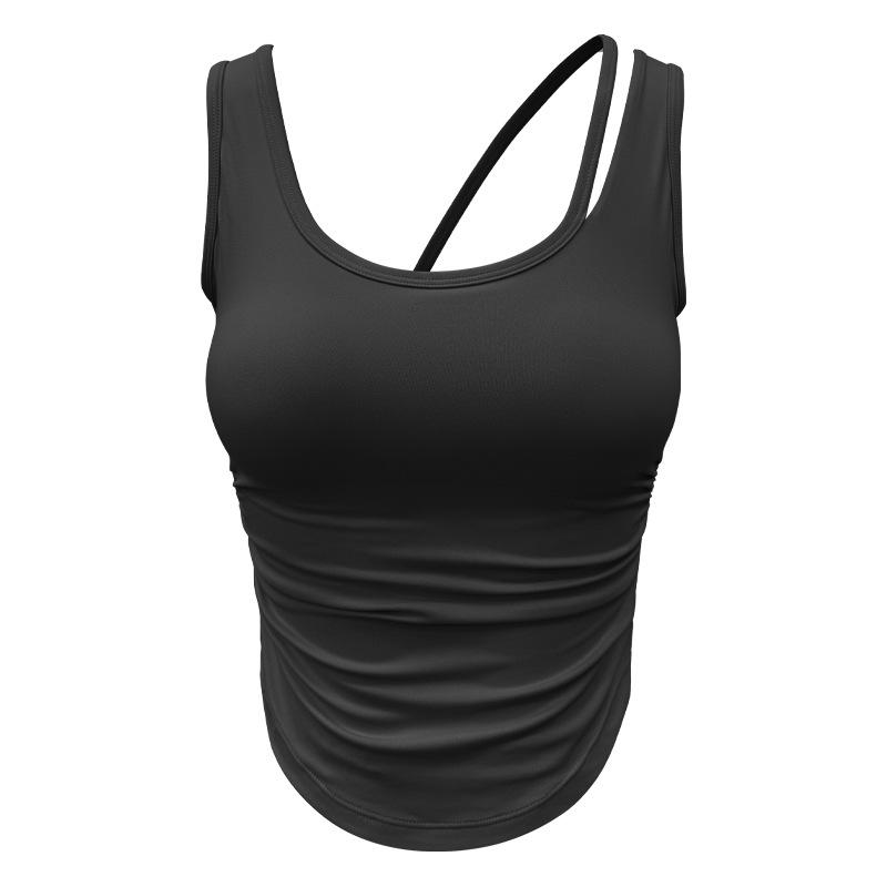 

Женская летняя майка для йоги с U-образным вырезом - Утягивающая, красивый дизайн спины с фиксированными чашками L чёрный