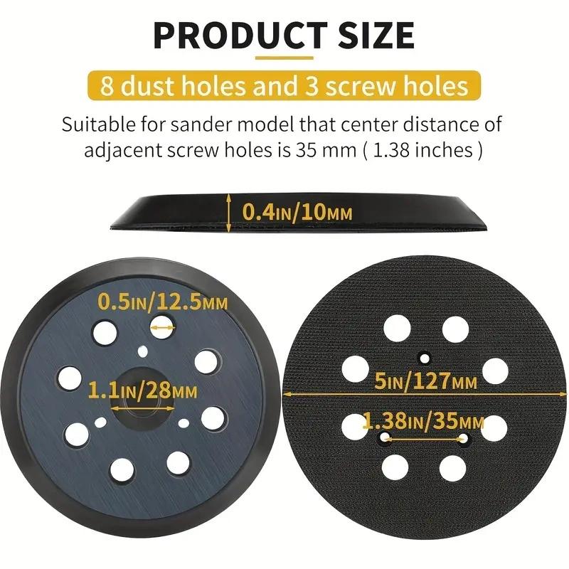 125mm 5 Inch Sander Pad 8-Holes 3 Nails Backing Sanding Disc Pad Hook Loop Sanding Pads for Electric Orbital Sander Polishing