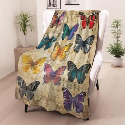 Vintage Butterfly Gifts, Colorful Butterfly Theme Blanket for Adults Women Kids, Cozy Fuzzy Warm Soft Throw Blankets for Bedroom