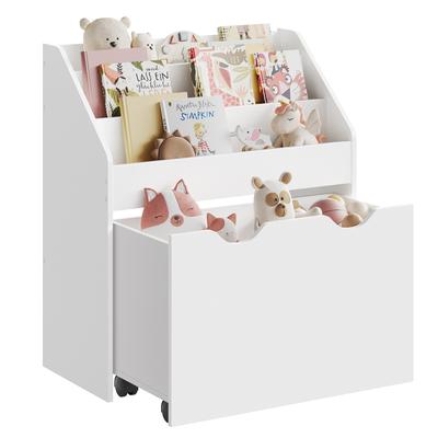 Libreria e Organizzatore per Giocattoli per Bambini, Cassettiera Contenitore per Giocattoli e Libreria con 3 Ripiani, Scatola Contenitore con Ruote, Multiuso