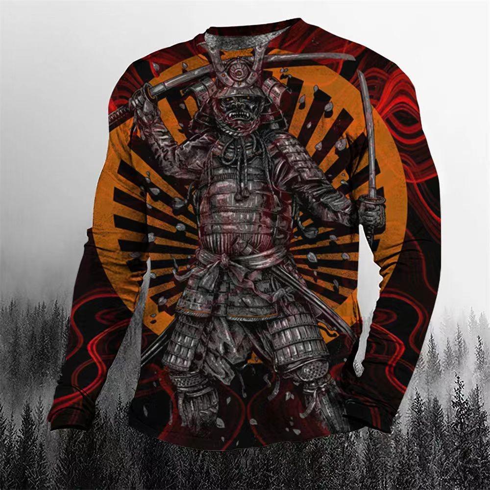 Japanische Samurai 3D-Druck T-Shirts Herren Damen Neu Retro Langarm T-Shirt Streetwear Harajuku Pullover Tees Tops Kinderkleidung