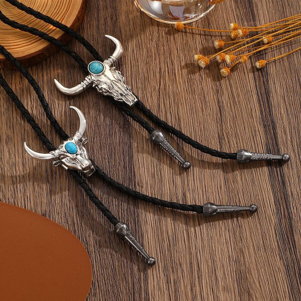 High quality long leather bull's head necklace jewelry wholesale fashion new factory direct sales retro men's leather necklace