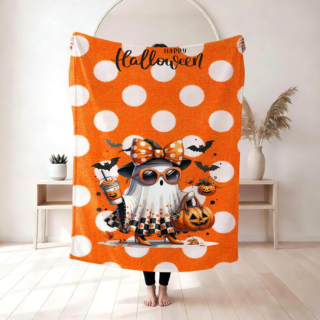 Halloween Flannel Blanket, 3D Printed Anime Ghost Throw Blanket, Skin‑Friendly for Bedroom Sofa, Multiple Size Single Twin King