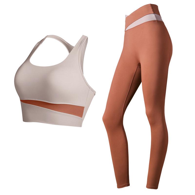 High-Impact Women's Color-block Yoga Set: Shockproof Sports Bra & Vest