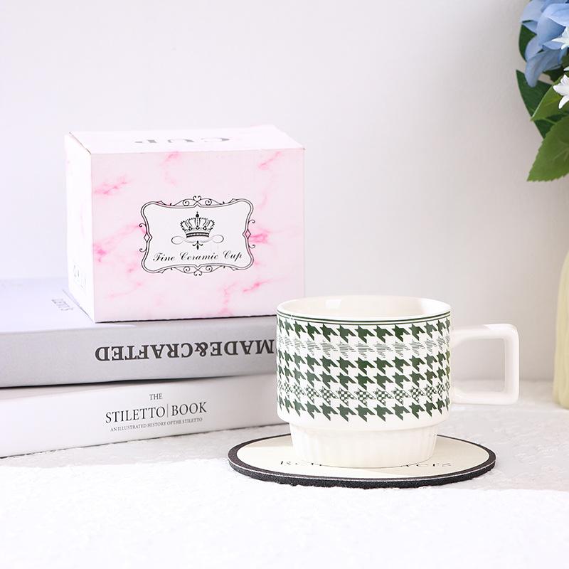 Thousand Birds Grid Stacked Cup Birthday Gift Companion Company Annual Meeting Opening Household Ceramic Coffee Cup Couple Cup Premium 320ml