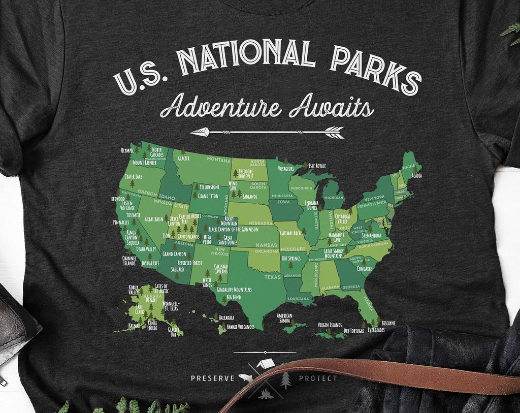 National Park Map Shirt / US National Park Gifts / All 63 National Parks / Camping Hiking Gift / Vintage Outdoor Shirts / Tank Top / Hoodie