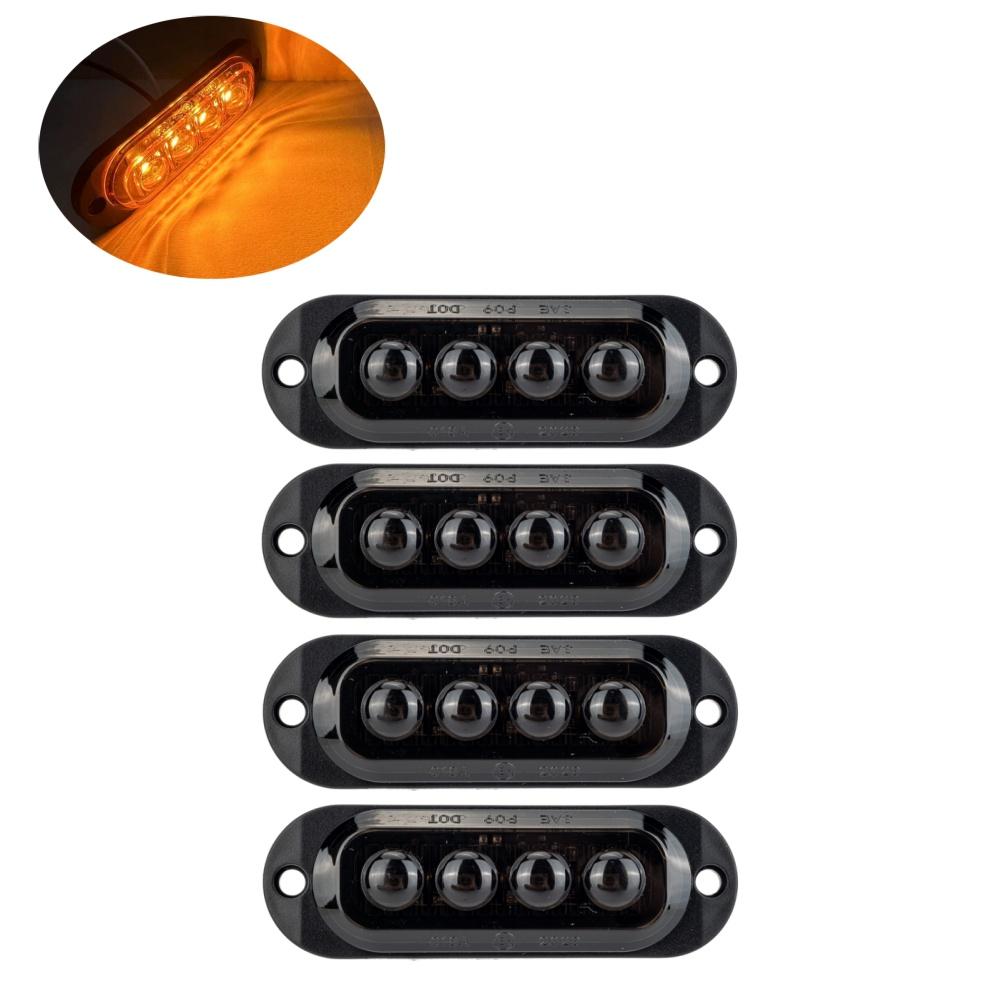 4PCS 12/24 Volt Side Marker Lights LED Smoked Lens Amber 4LED Side Markering Truck Light Boat Trailer Indicator Signal Light
