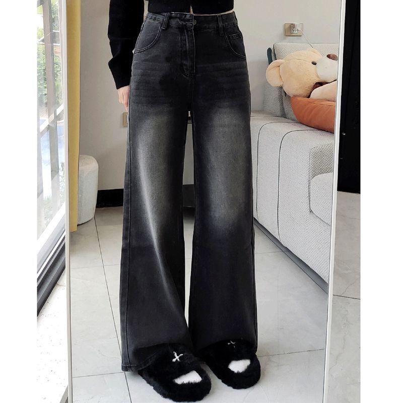 

Женские джинсы с высокой талией, в стиле ретро, с потертостями - универсальные брюки на осень/зиму, прямого кроя, свободные, стройнящие, широкие XL