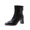 Mode Herfst Winter Achterrits Vierkante Neus Dames Elegante Laarzen 2024 Hete Verkoop Nieuw Effen Kleur Vetersluiting Gesp Mode Dames Schoenen