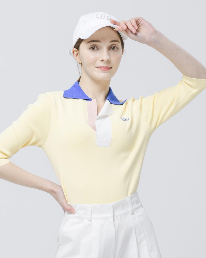 DOYOUKNOWMC 24Ss Golf Cool Touch Open Neck Butter Yellow Shirt Collar Knit