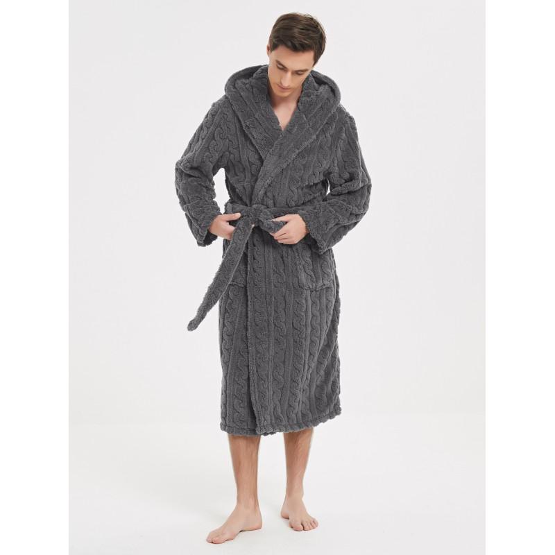Plus Size Winter Warm Jacquard Coral Fleece Couple Hooded Twisted Bathrobe Loungewear