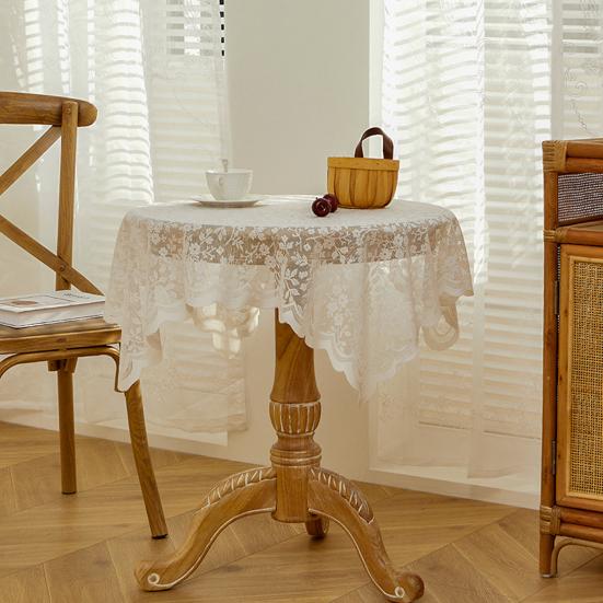 Runder Tischdecke aus floraler Spitze, Kaffeetischabdeckung aus Spitzengewebe mit muschelförmigem Rand für Hochzeit, Nachmittagstee-Party, Eingangsbereich-Dekoration