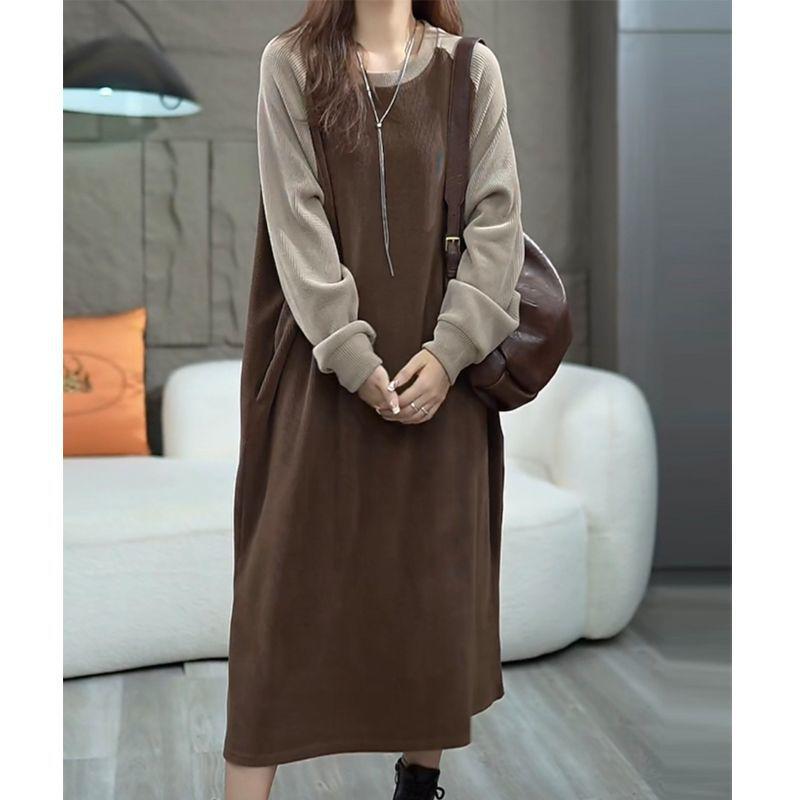 

2023 Европейский стиль Большой размер Флисовое платье выше колена с эффектом похудения L 45-55 kg