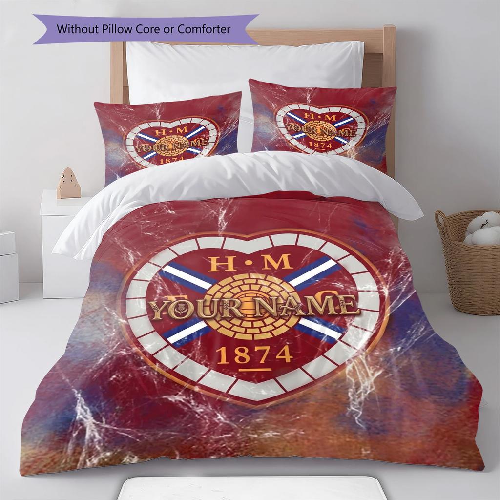 Set Piumone Biancheria da Letto con Motivo a Cuore e Calcio Nome Personalizzato Copripiumone Federe Regalo di Compleanno per la Casa(1 * copripiumino + 2 * federa, senza nucleo)