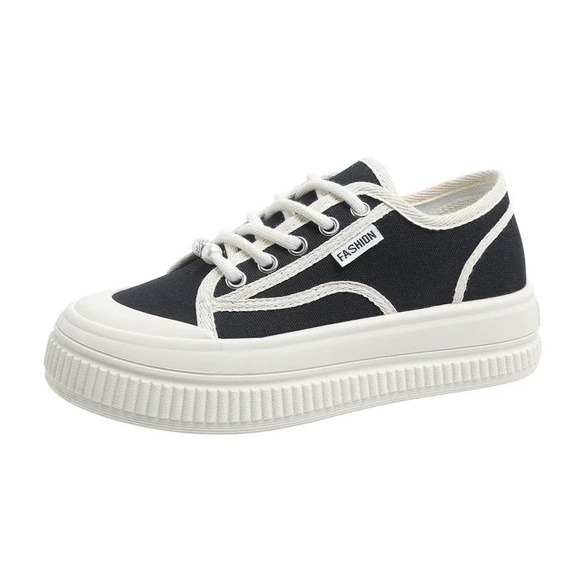 

SyfIyno Summer New Shoes for Women Style Breathable Korean Version Low Top Canvas Shoes for Casual Versatility Flats Sneakers 35 чорний